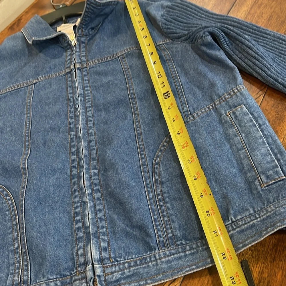 Vintage Coldwater creek jean jacket sweater zip Jeans blue Denim knit back sz M - Picture 12 of 13